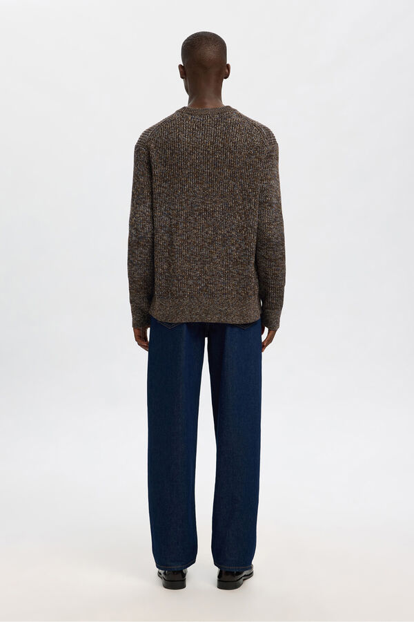 Selected Camisola de gola caixa 100% algodão orgânico Castanho