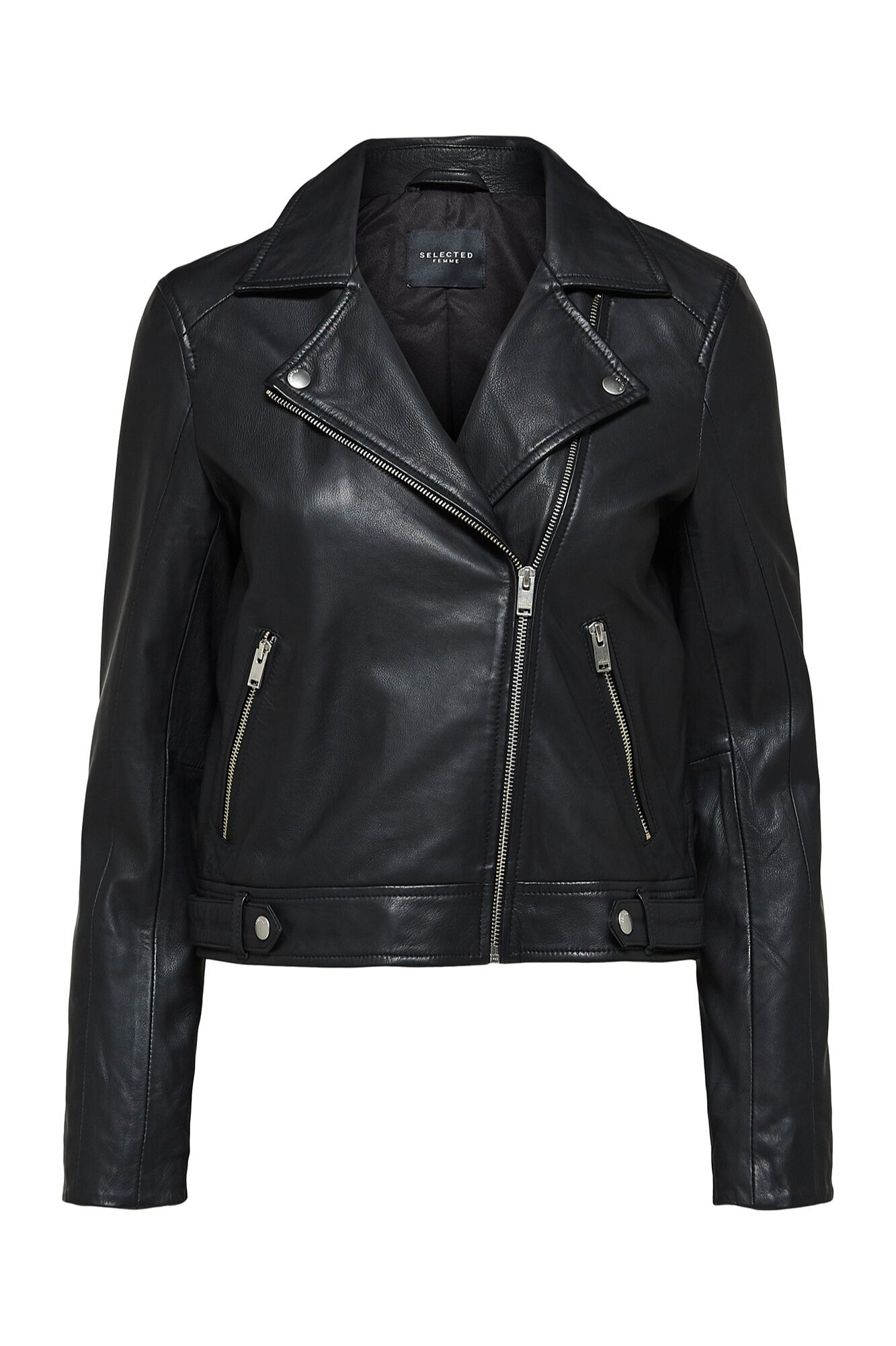 Selected Blus&atilde;o biker cropped 100% couro.