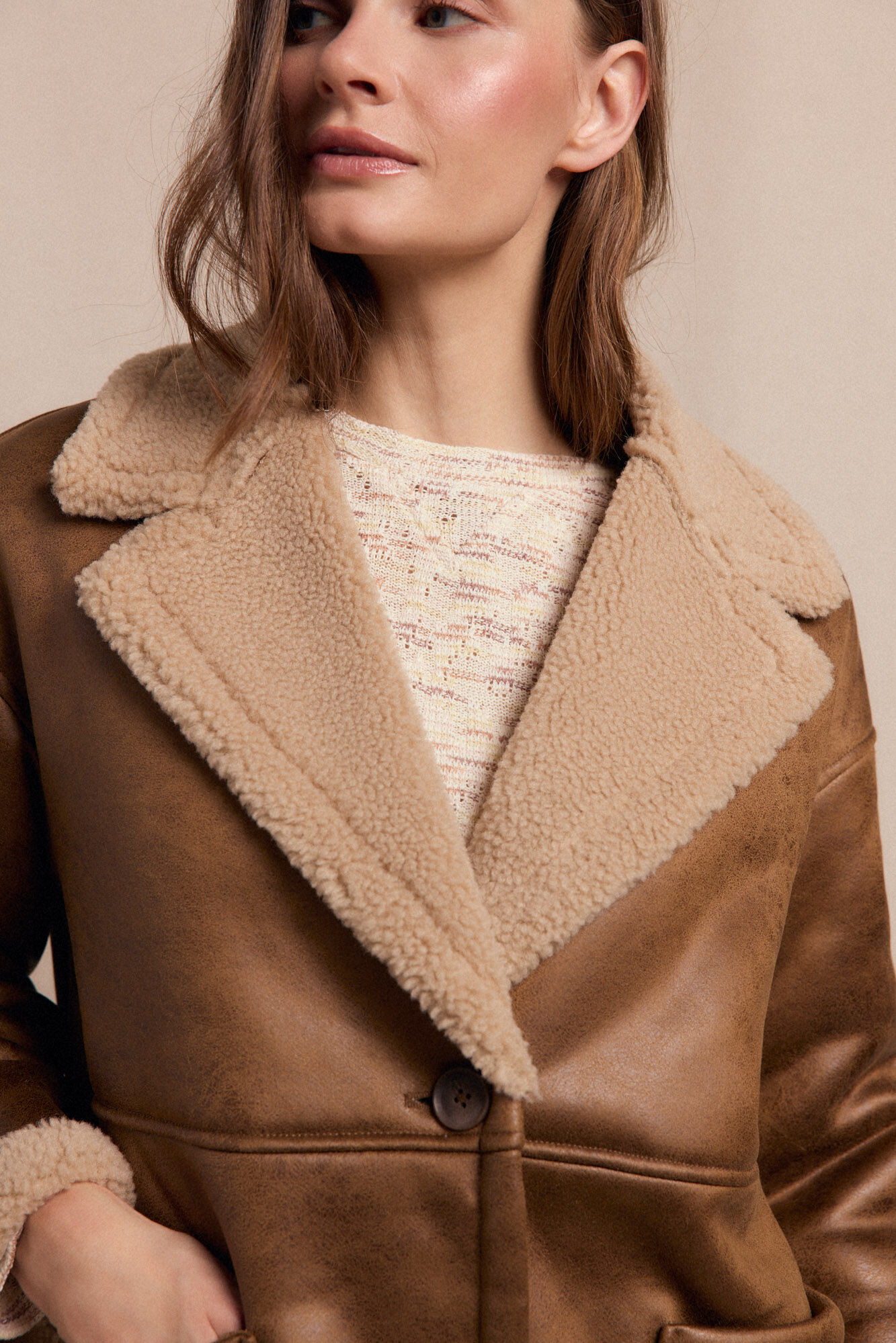 Slowlove Sobretudo longo com efeito dupla face