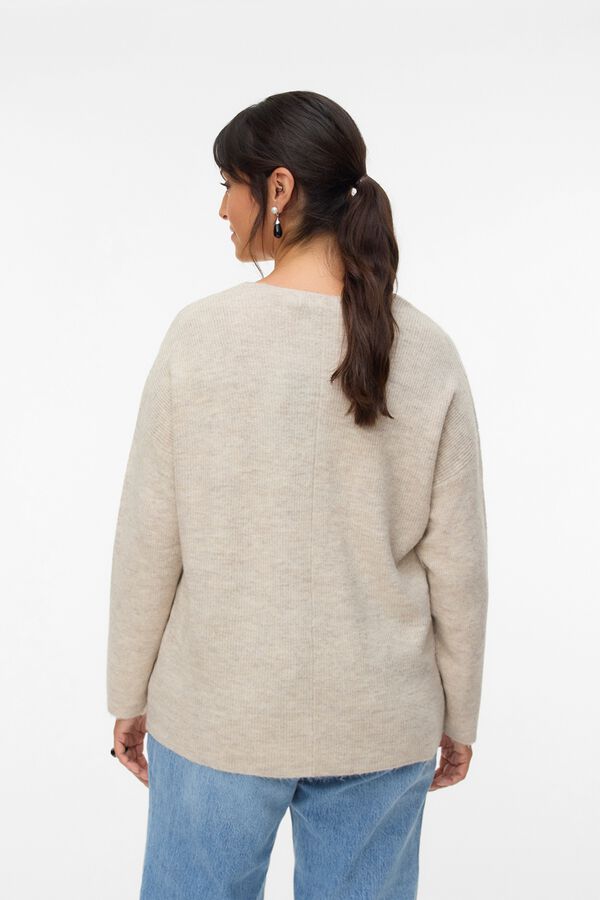 Vero Moda Curve Camisola de malha com decote em bico Tostado