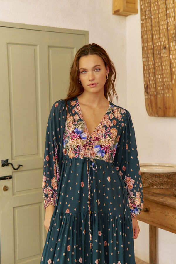 Jaase Vestido longo Teresa com estampado de ruibarbo Azul