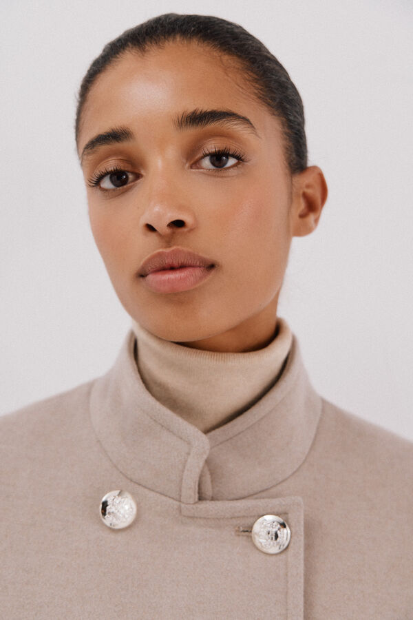 Cortefiel Double-breasted coat with gold buttons Nude