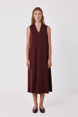 Cortefiel Fluid sleeveless dress Maroon