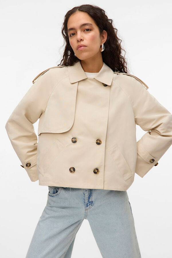 Vero Moda Gabardina curta gola de aba Tostado