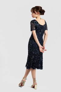 Cortefiel Midi dress with sequinned ruffle Navy