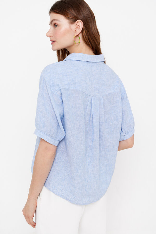 Cortefiel Camisa lino manga corta Estampado azul