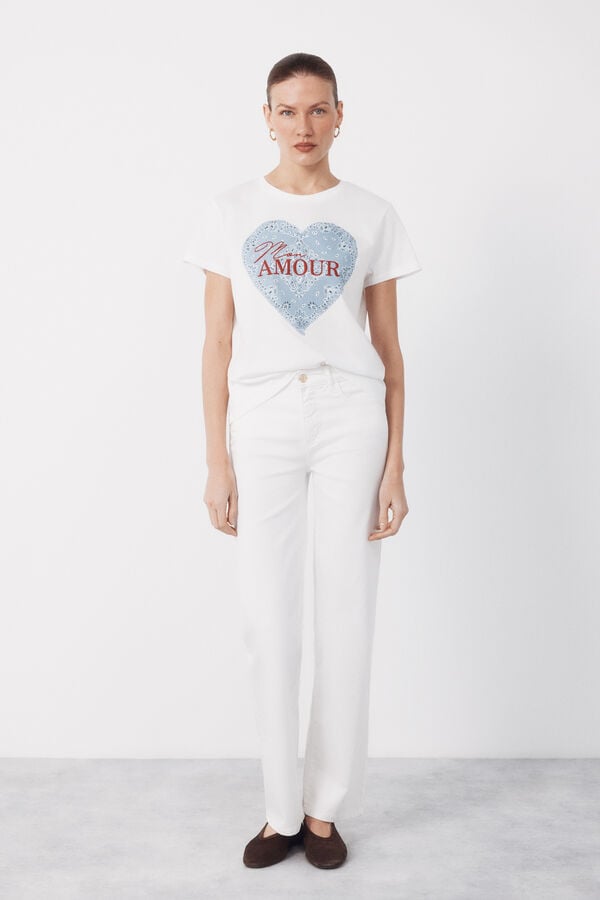 Cortefiel Positional print t-shirt Blue