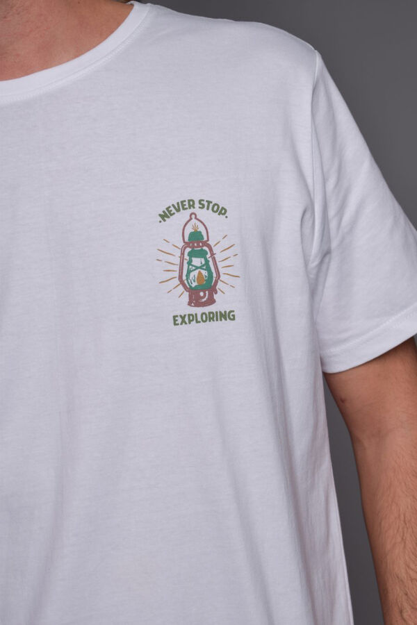 Cloking T-shirt Nunca Pare de Explorar Branco