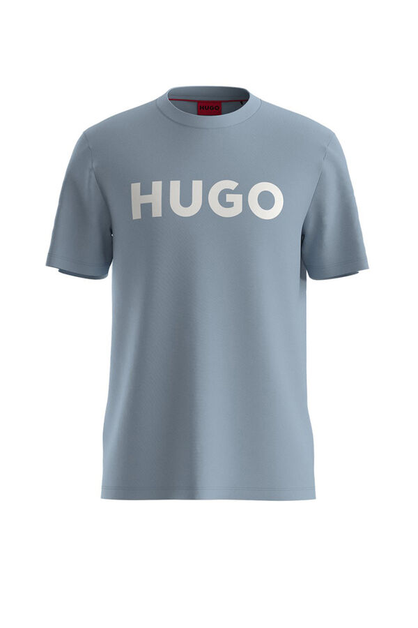 HUGO Camiseta de malha de algodão com regular fit e logo estampado Azul