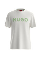 HUGO Camiseta de malha de algod&atilde;o com regular fit e logo estampado Ecru