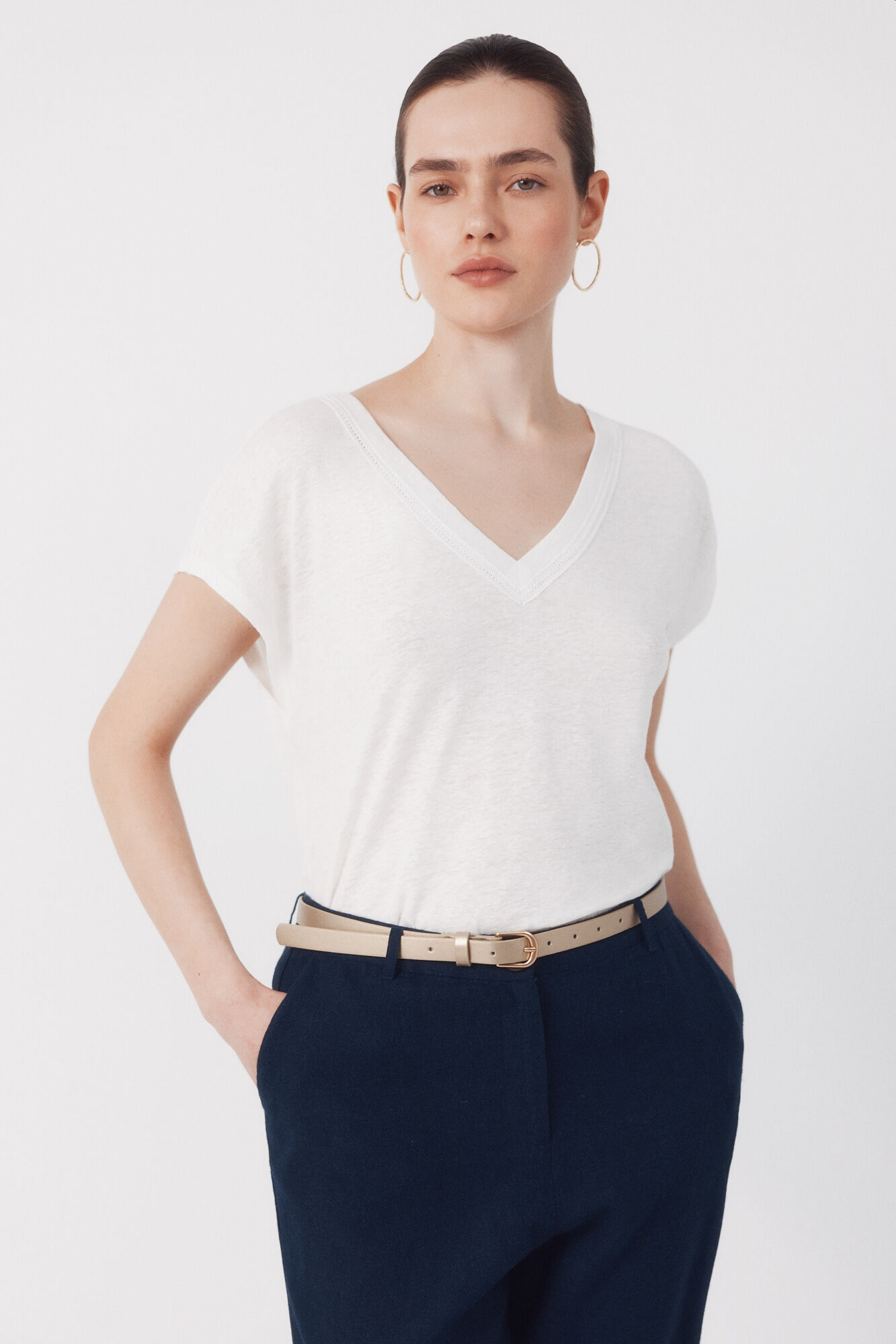 Cortefiel Linen neckline t-shirt with lurex