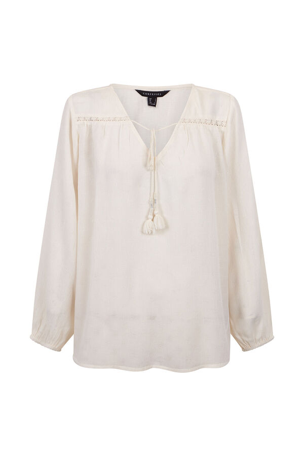 Cortefiel Blusa com borlas Branco