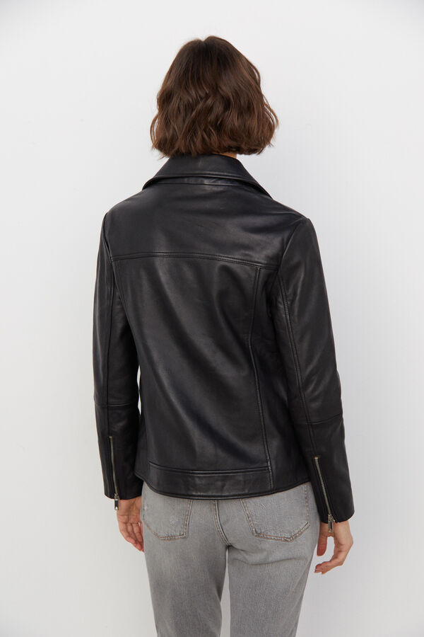 Cortefiel Leather biker jacket Black
