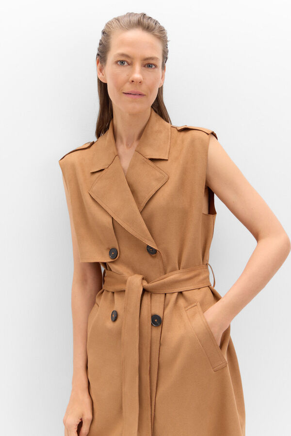 Cortefiel Long faux suede gilet Camel