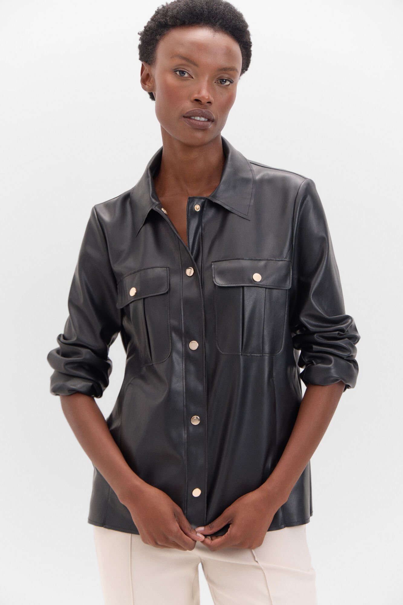 Faux leather jacket with buttons