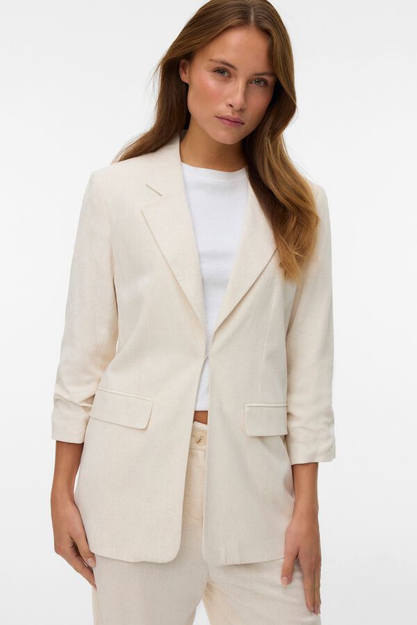 Vero Moda Blazer de linho manga 3/4 Tostado