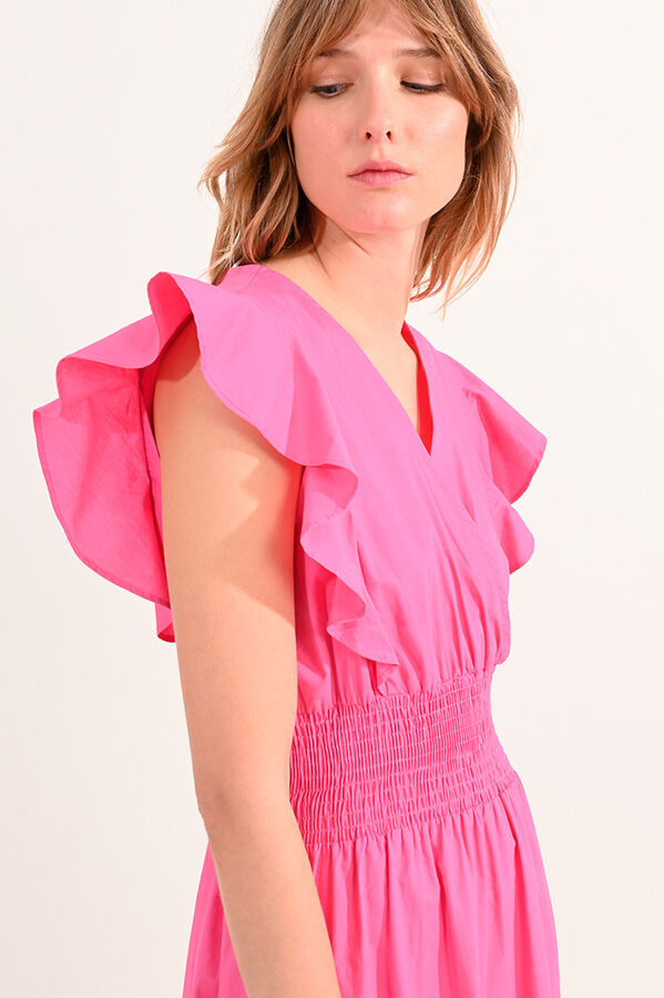 Cortefiel Dress with short butterfly sleeves with ruffles Fuchsia