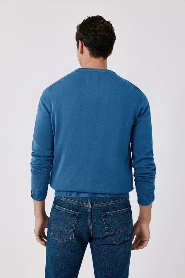 Cortefiel Cotton fine knit V-neck jumper Blue