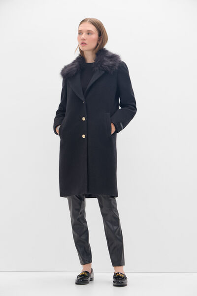 Cortefiel Faux fur coat at the collar Black