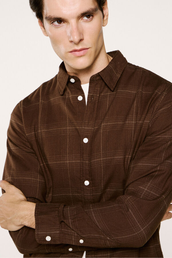 Selected Slim fit long sleeve shirt . Brown