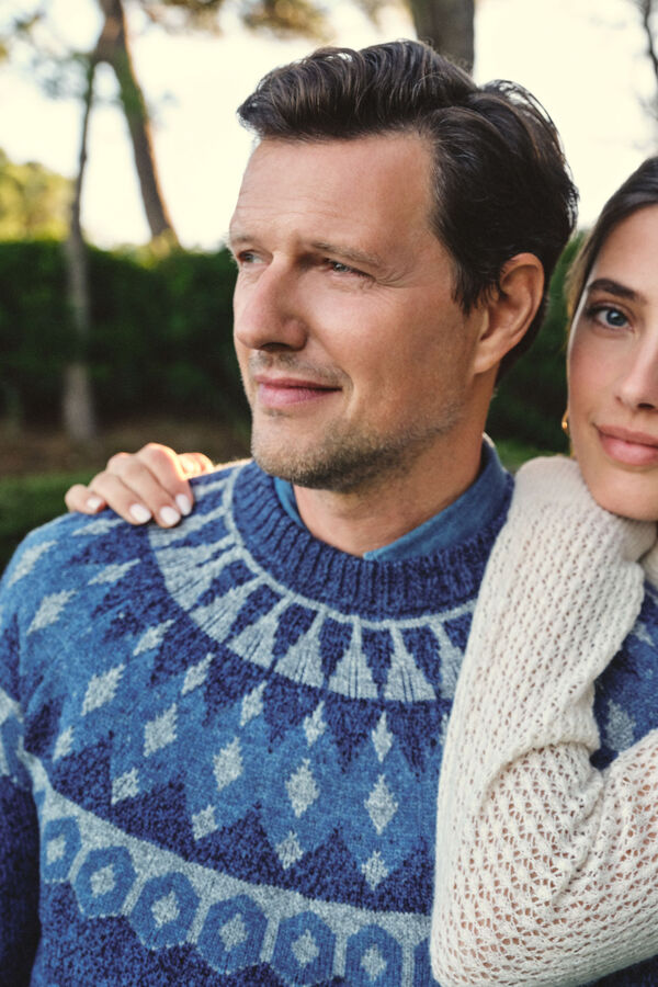 Cortefiel Christmas sweater with a wool crew neck Navy