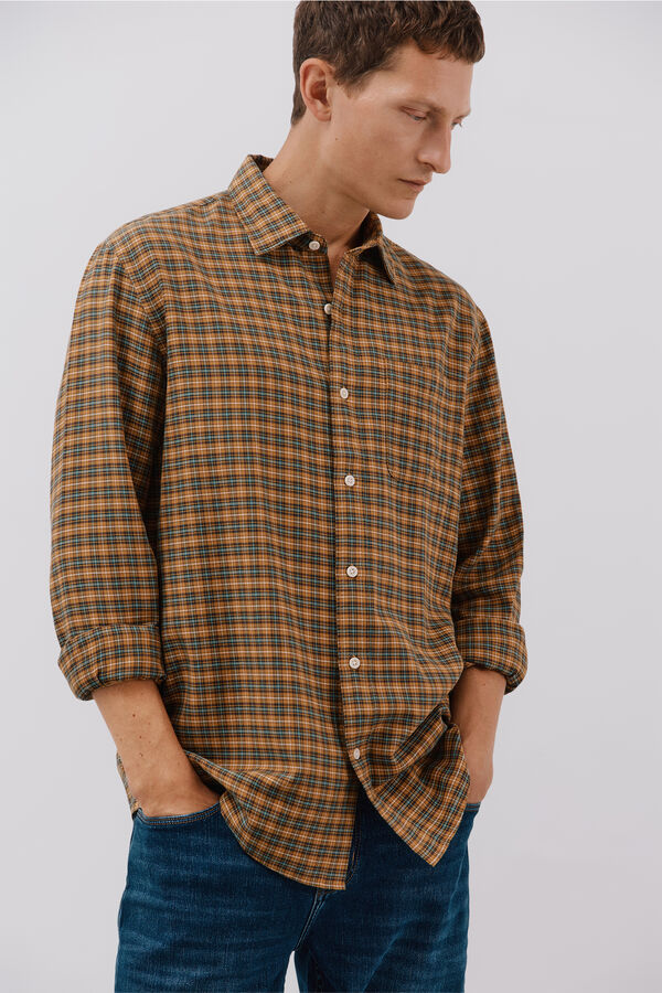Cortefiel Tencel plaid shirt Printed yellow