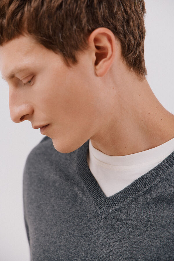 Cortefiel Cotton/cashmere V-neck jumper Grey