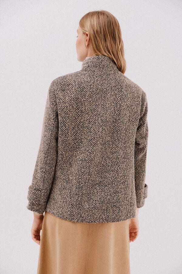 Cortefiel Short structured fabric coat Printed beige