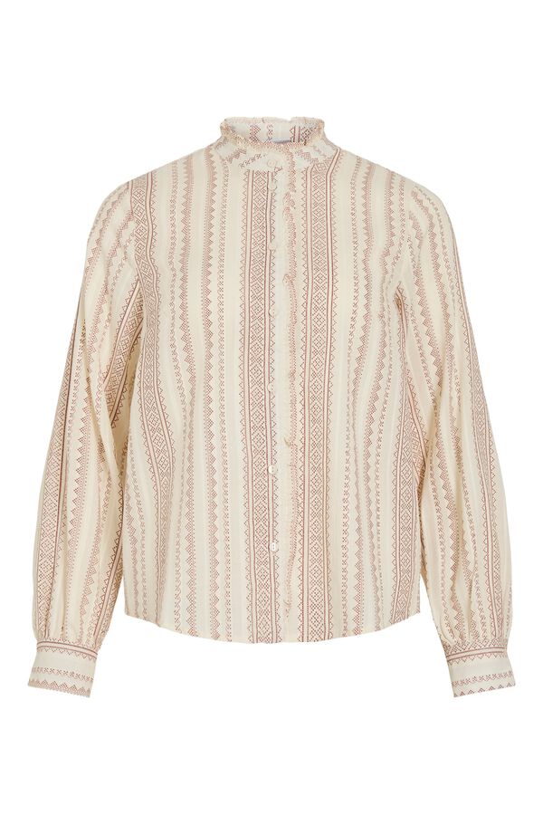 Vila Blusa estampada com gola com folho Tostado