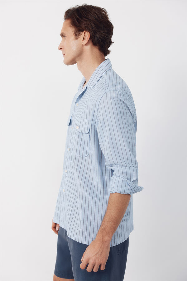 Cortefiel Camisa cuello bowling manga larga Azul