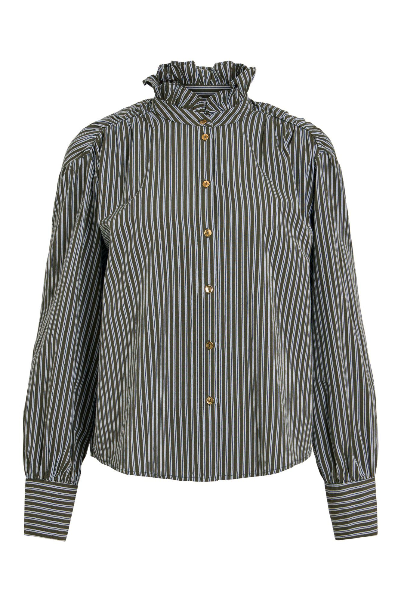 Vila Blusa gola com folho &agrave;s riscas
