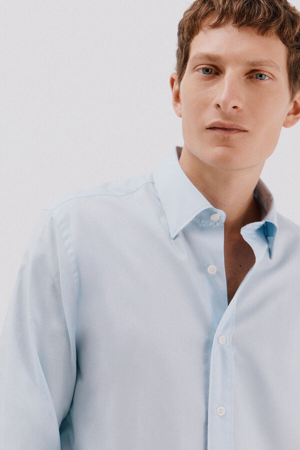 Cortefiel Plain tencel cotton shirt Blue