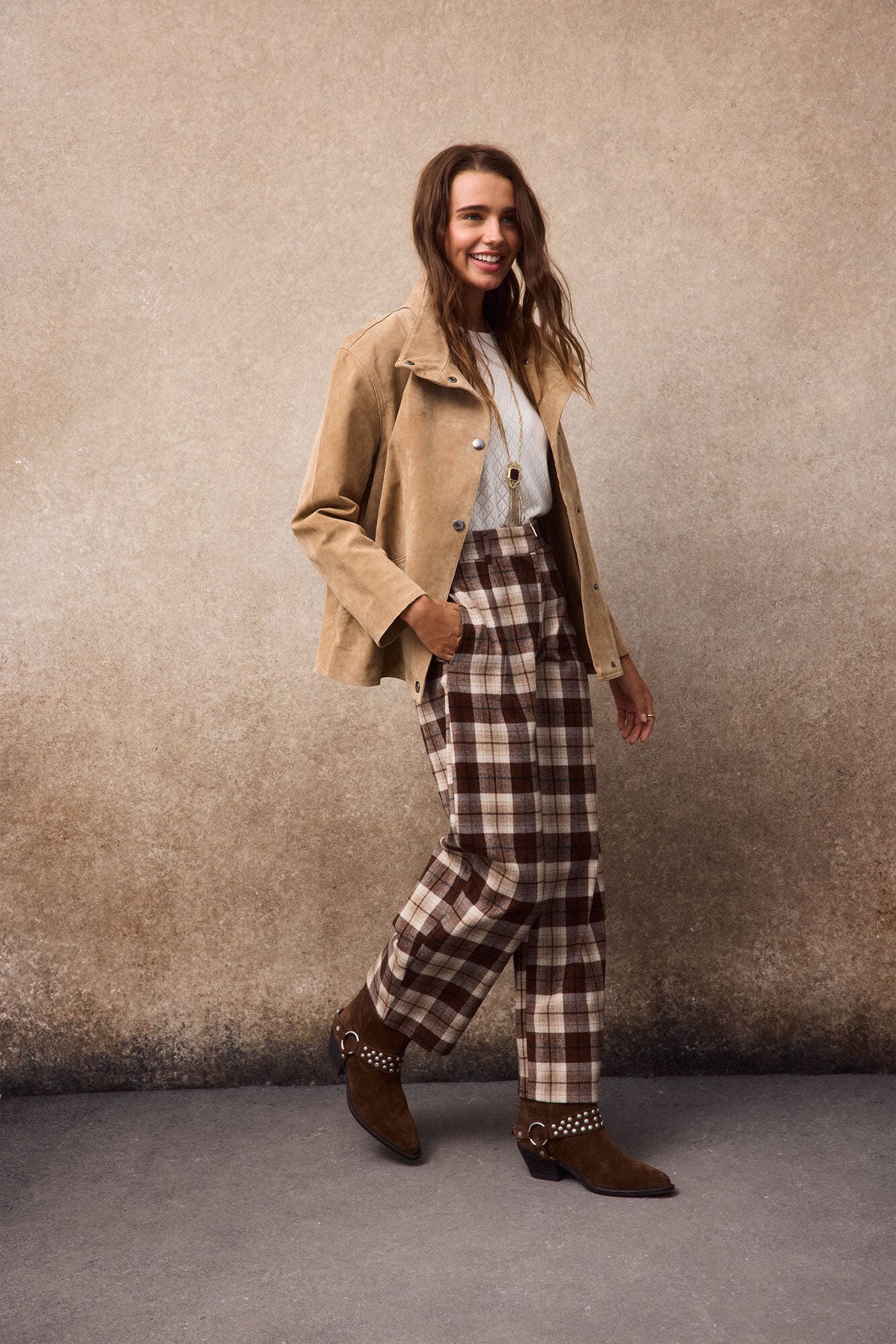 Slowlove Pantal&oacute;n corte barrel de cuadros