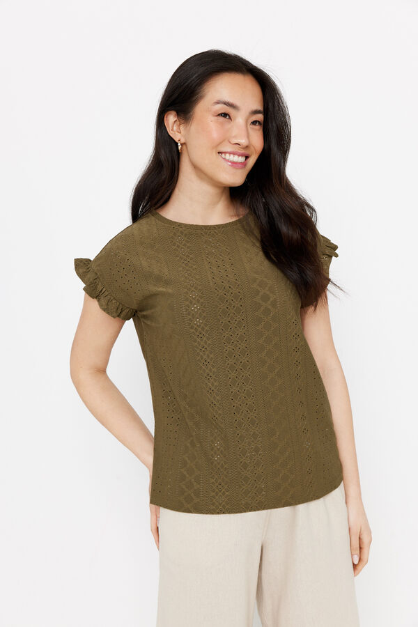 Cortefiel Jersey-knit T-shirt with openwork detail Kaki