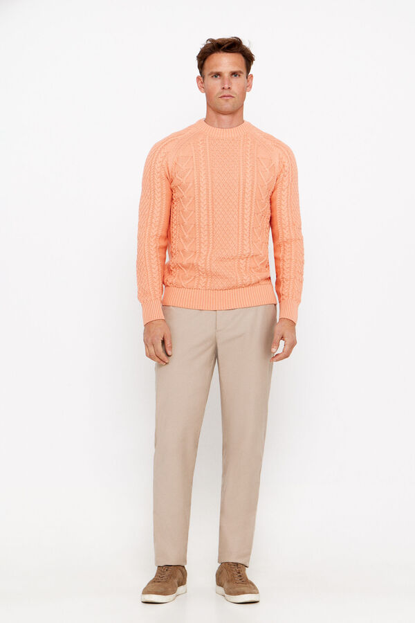 Cortefiel Round neck textured cable-knit jumper  Orange