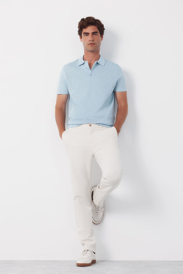 Cortefiel Cotton short sleeve polo shirt Blue