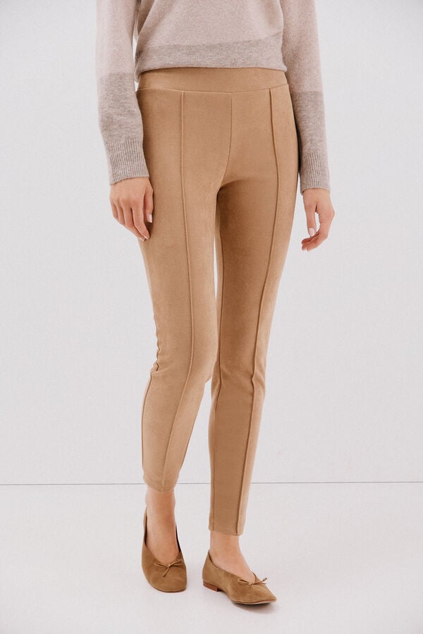Cortefiel Women's suede effect leggings Beige
