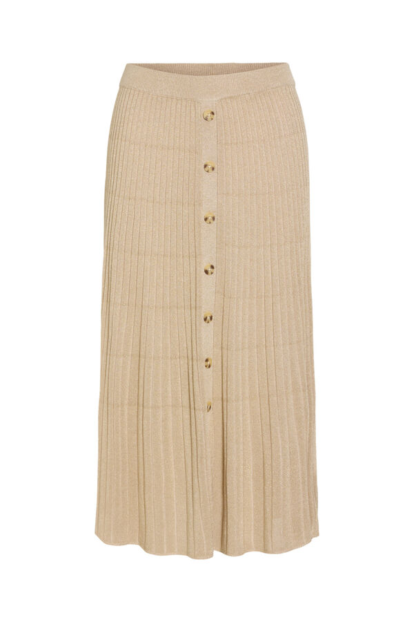 Vila Lurex ribbed knit midi skirt Beige