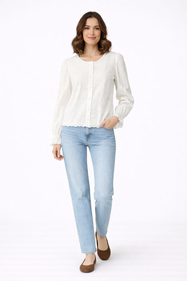 Vila Blusa de manga comprida em algod&atilde;o org&acirc;nico Branco