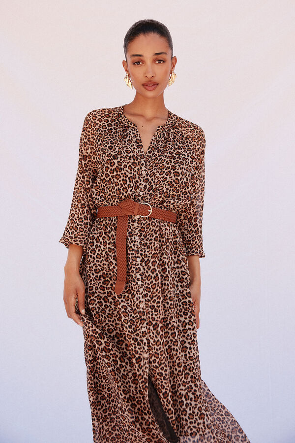 Cortefiel print shirt dress with belt Printed brown