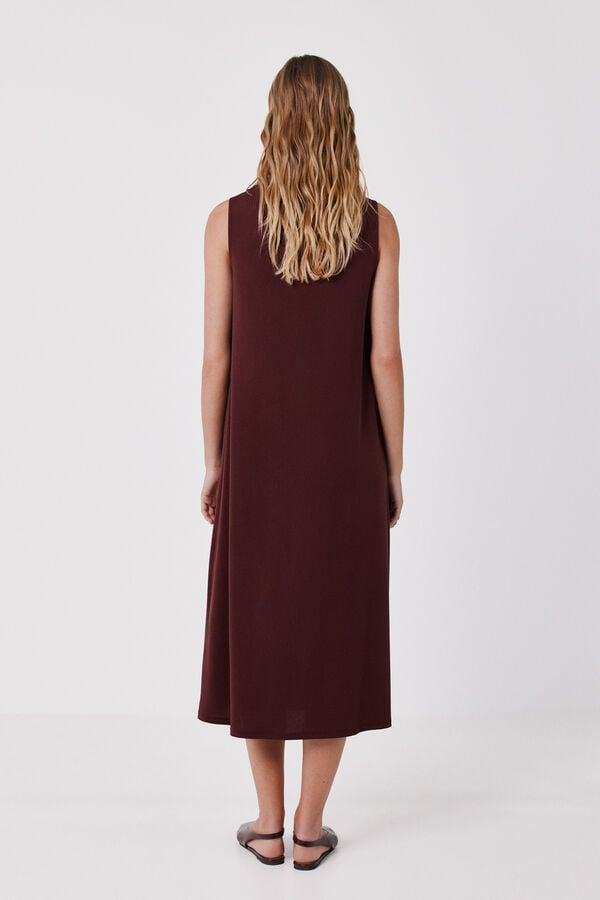 Cortefiel Fluid sleeveless dress Maroon
