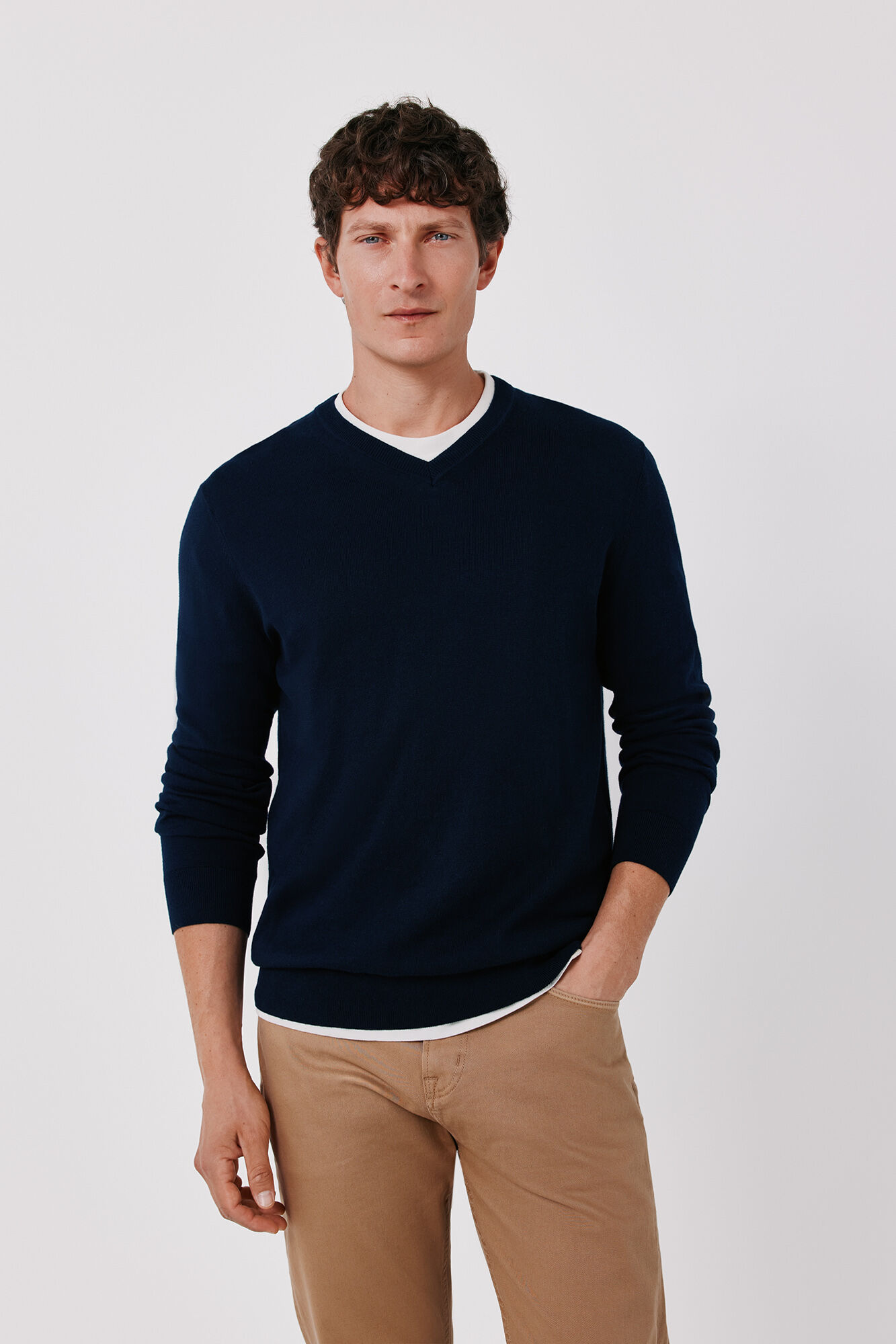Cortefiel Cotton cashmere knit V-neck jumper