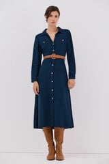 Cortefiel Vestido camiseiro cinto Azul