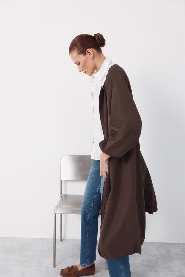 Cortefiel Long trench coat volume Dark brown