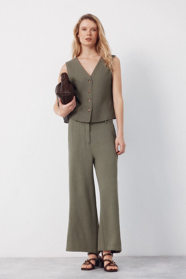 Cortefiel Structured jersey-knit vest Kaki