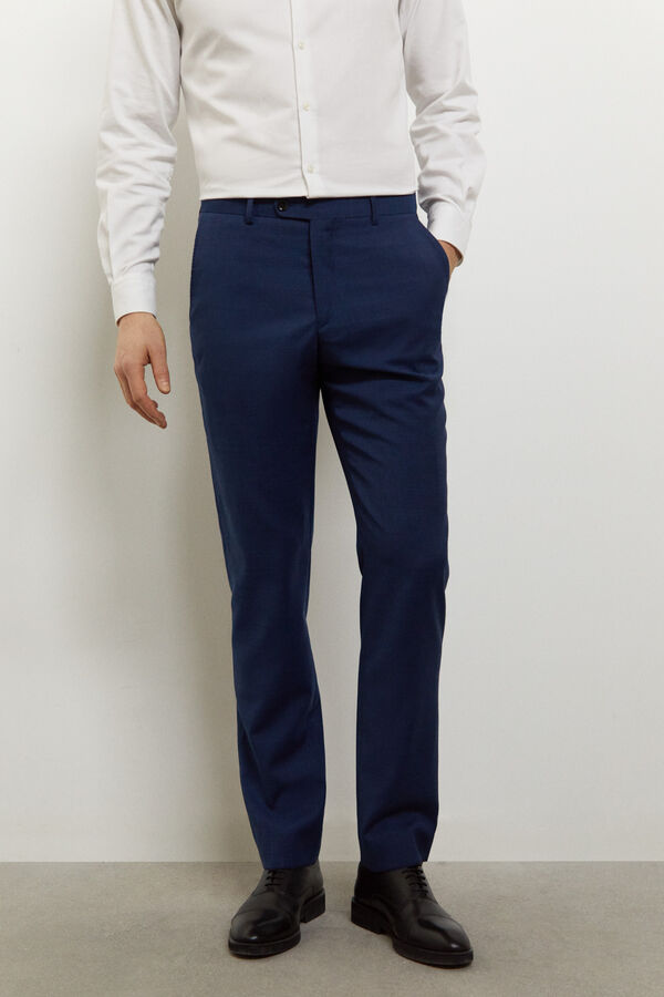 Cortefiel Slim fit micro textured trousers Blue