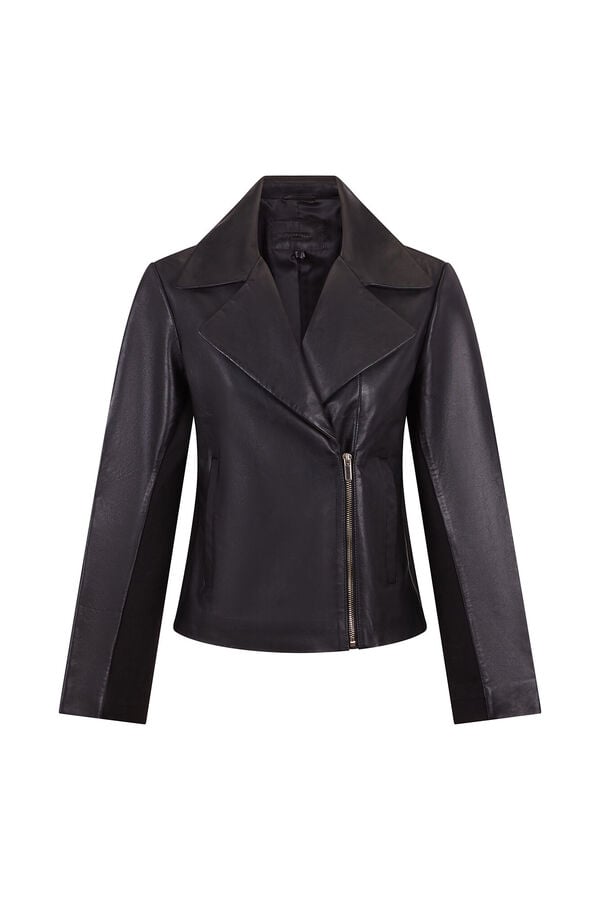 Cortefiel Leather biker jacket Black