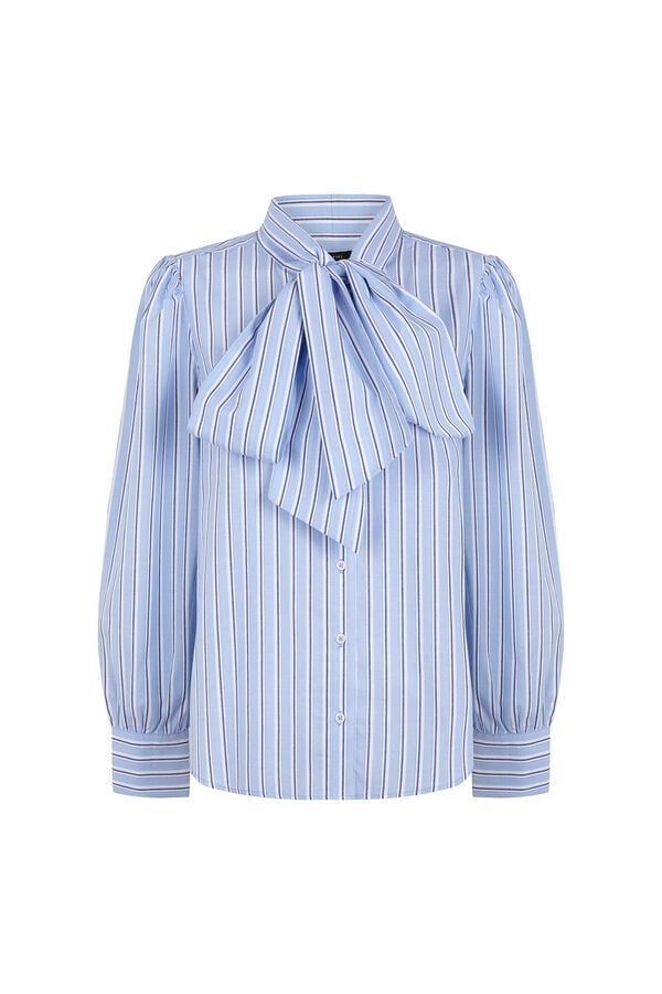 Cortefiel Striped tie blouse Printed blue