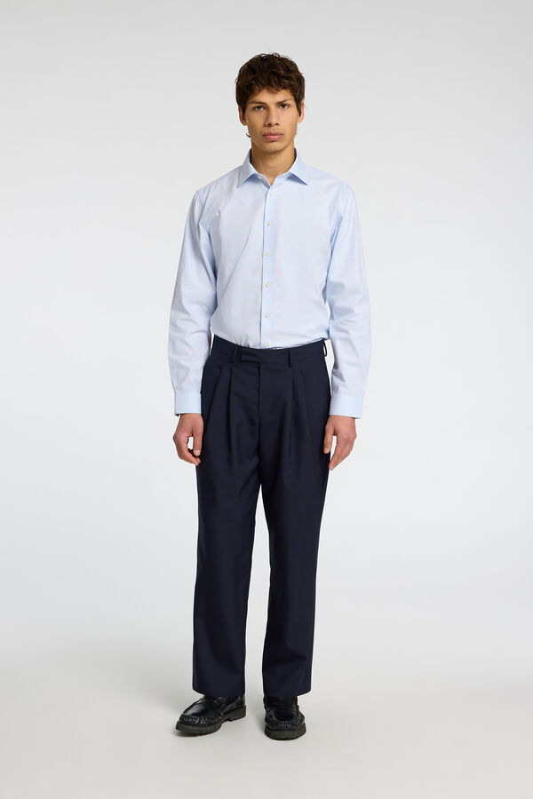 Selected Camisa de manga comprida elegante 100% algodão Azul