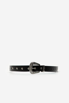 Cortefiel Leather cowboy belt Black